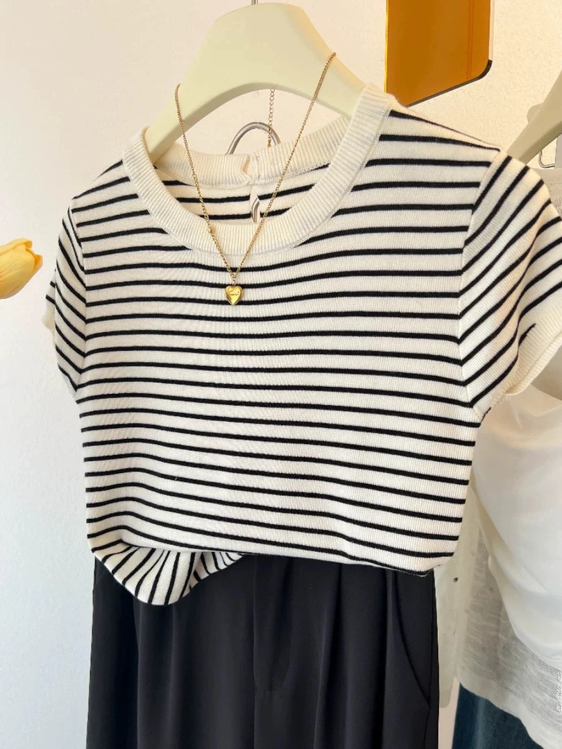 编号（101-200）2025年气质短款女装春夏薄款小香风夏季撞色圆领