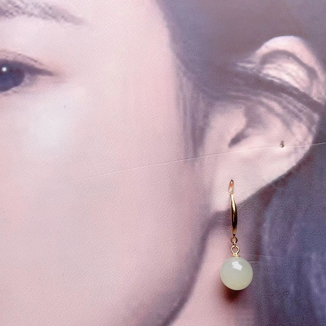 和田玉银S925镶嵌耳饰