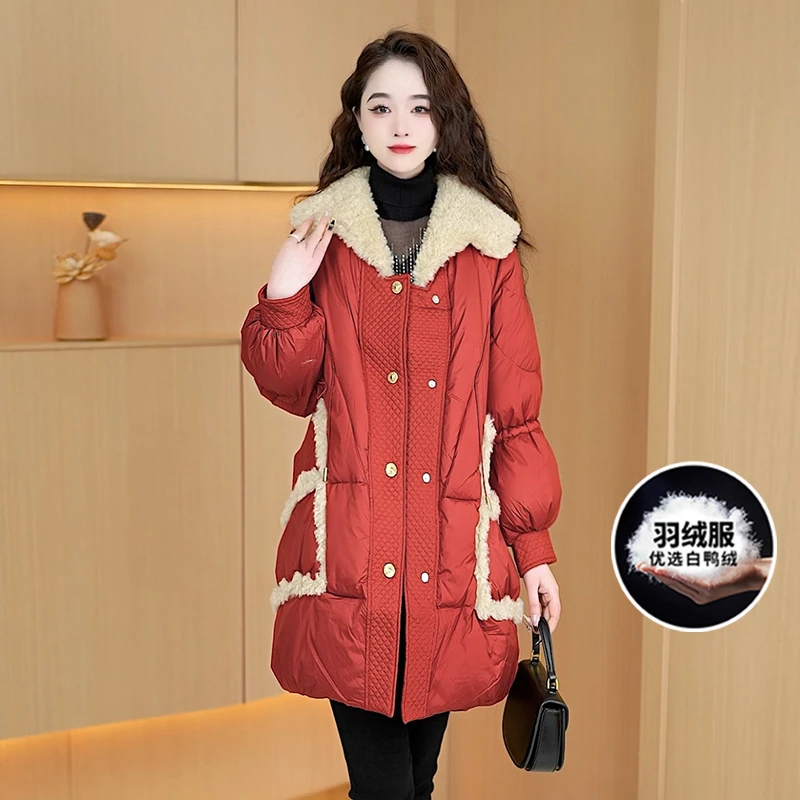 【羽绒服】冬季白鸭绒中长款羽绒服百搭新款时尚气质保暖外套女