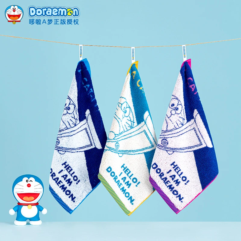 夕才儿美术馆哆啦A梦四次元口袋纯棉双面毛圈方巾毛巾家用面巾