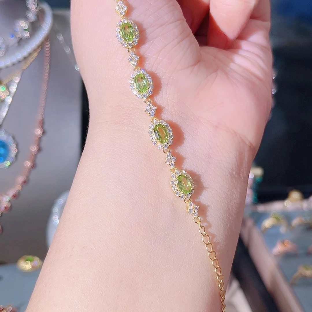 橄榄石手链银S925镶嵌