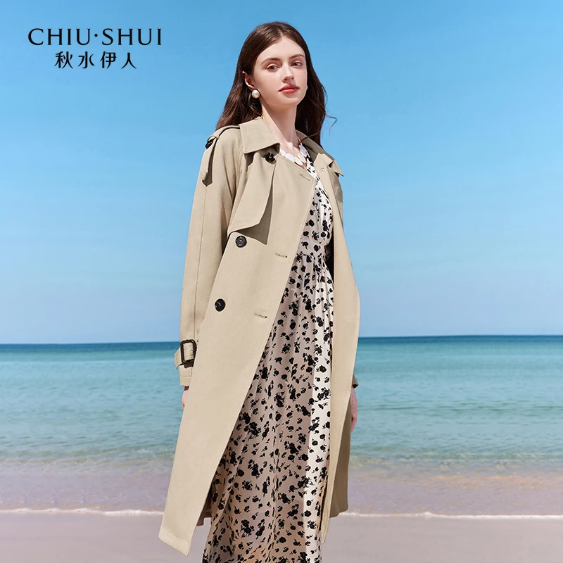 【品牌福利】秋水伊人直筒中长款风衣遮肉百624102A110282