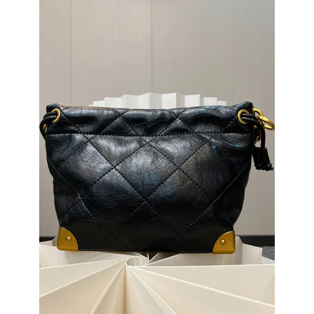 TOLEX2025新款手工时尚小金桶百搭黑色真皮女包