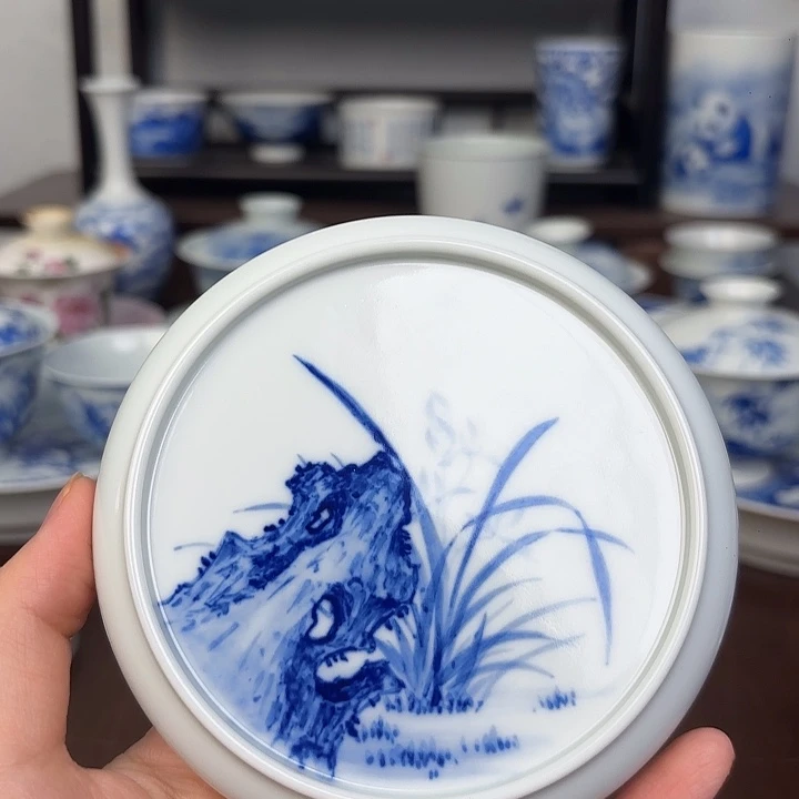 壶承手工手绘兰花盖置