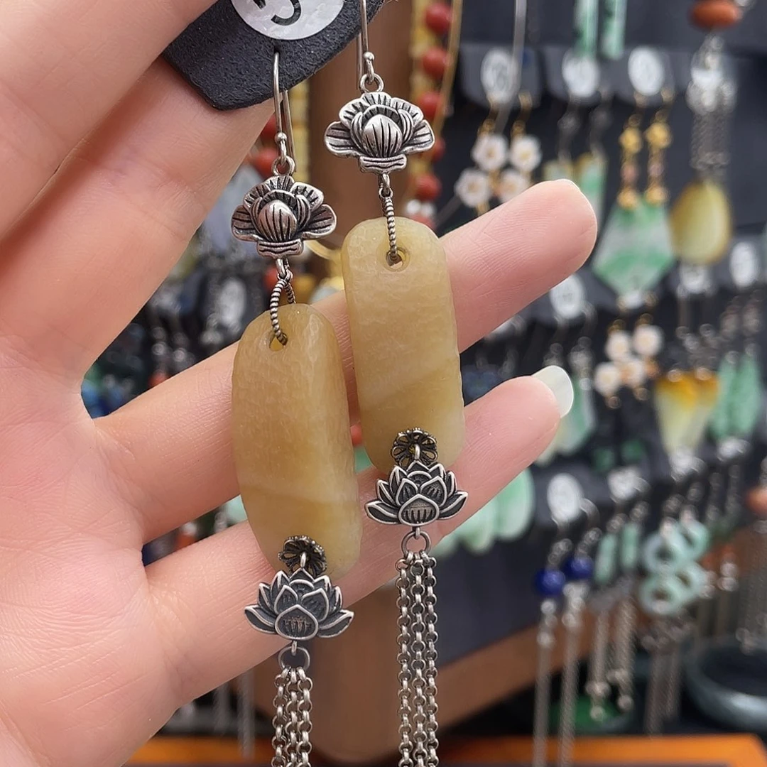 和田玉耳饰银S925镶嵌静**深335yhjjhh