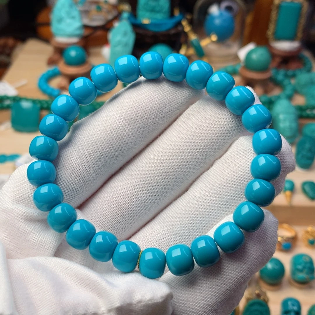 绿松石手串未镶嵌高瓷蓝精品单圈