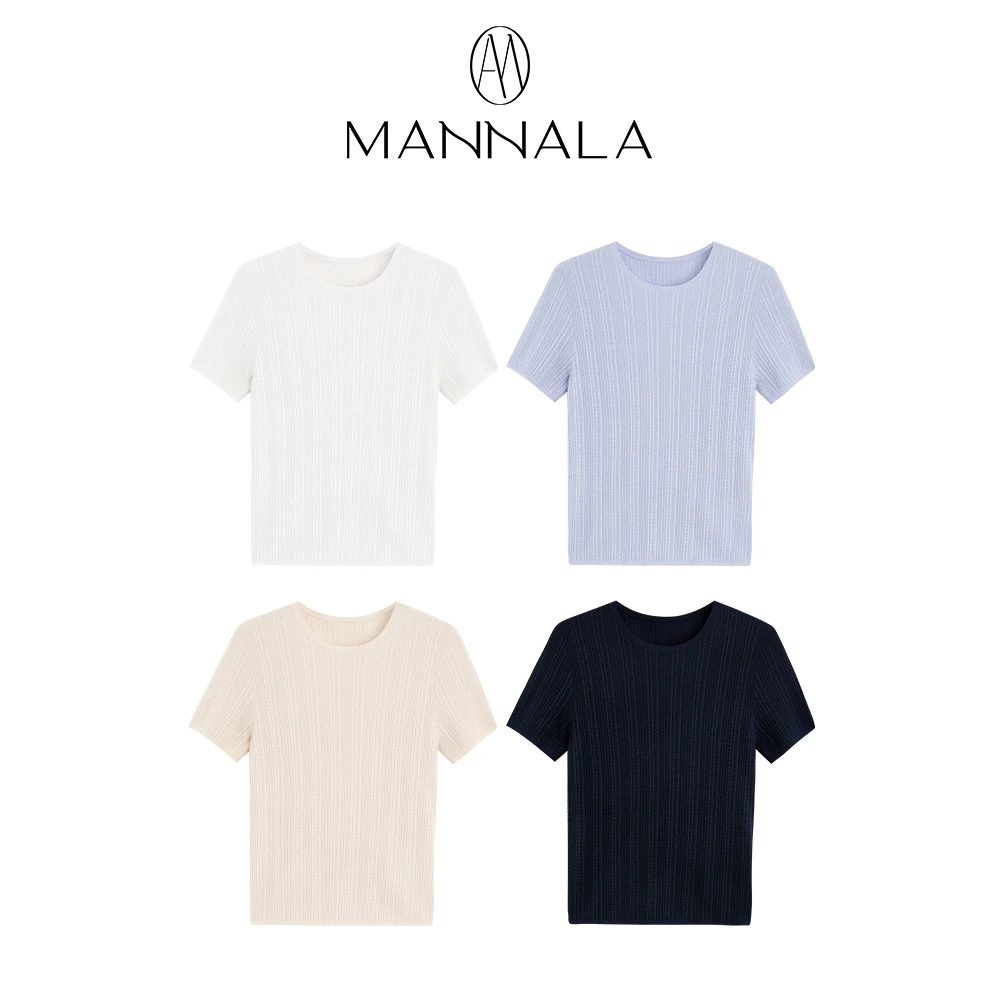 MANNALA丨“夏梦”标准版型桑蚕丝绞花短袖纹理感针织衫 Q4454