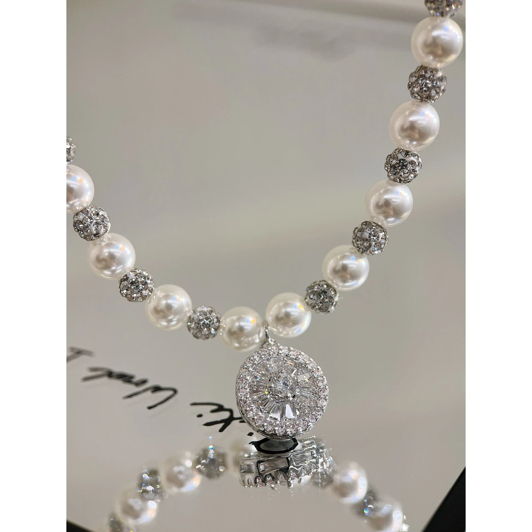 铜合金仿珍珠项链 镀白金 星河渡梦 小方糖女轻奢小众项链Y208