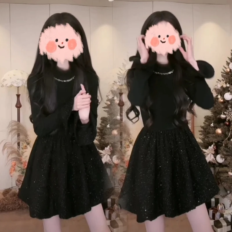 赫本风设计感公主轻奢小黑裙气质连衣裙秋冬显瘦长袖B小众裙子女