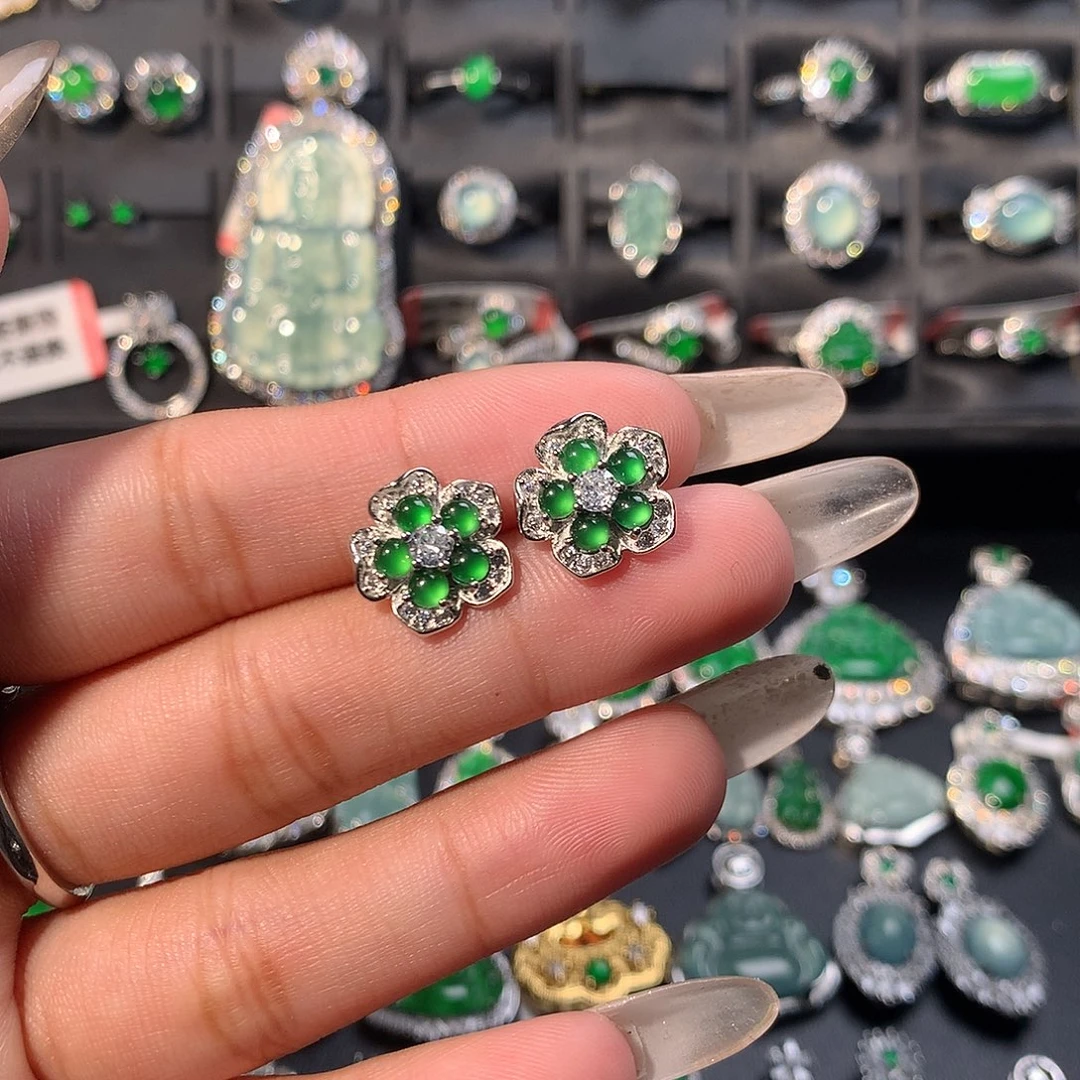 翡翠未镶嵌耳饰耳钉