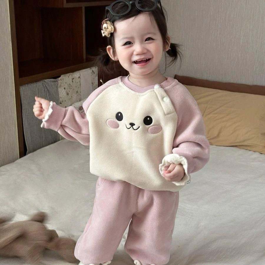 戴维贝贝优选女童秋冬保暖套装韩版婴幼儿可女童秋冬韩版加绒女童