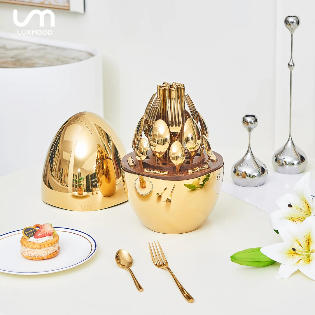 皇室金-LUXMOOD勒慕魔蛋中式西餐具香薰勺筷刀叉轻奢套装送礼