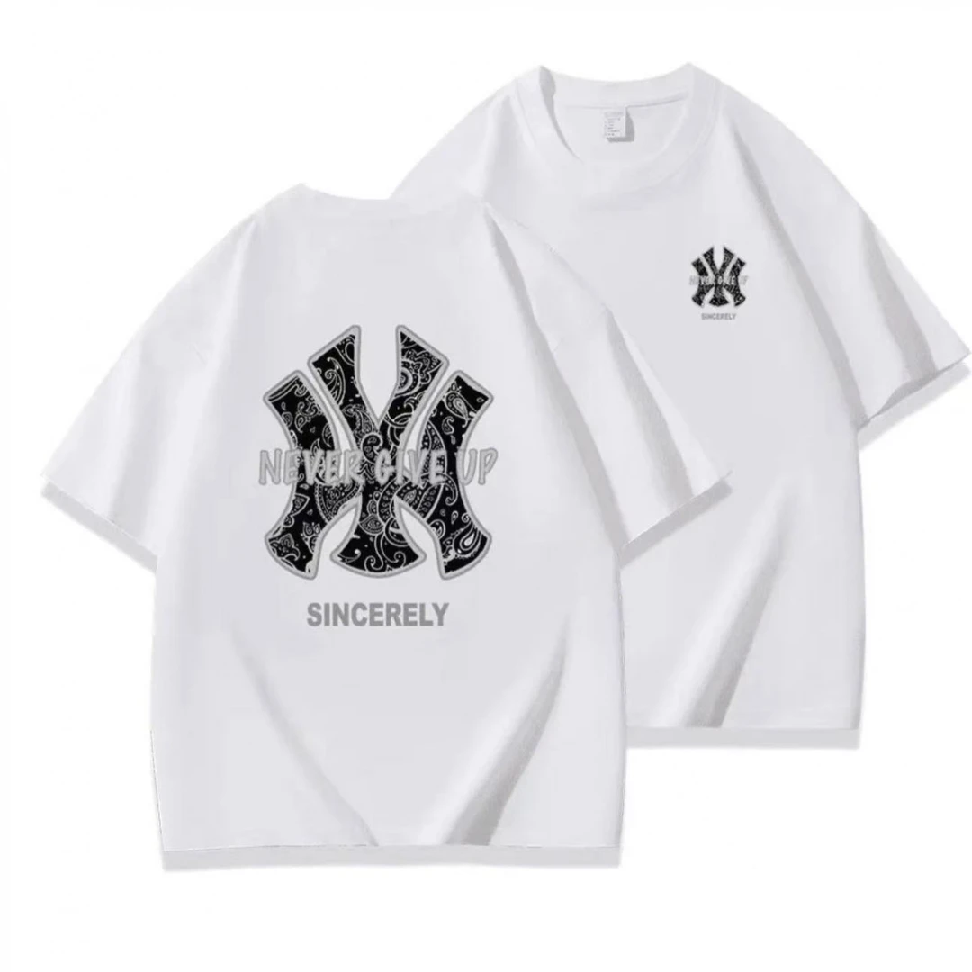 重磅新疆长绒棉夏季短袖男女休闲透气圆领印花纯棉T恤 黑Y