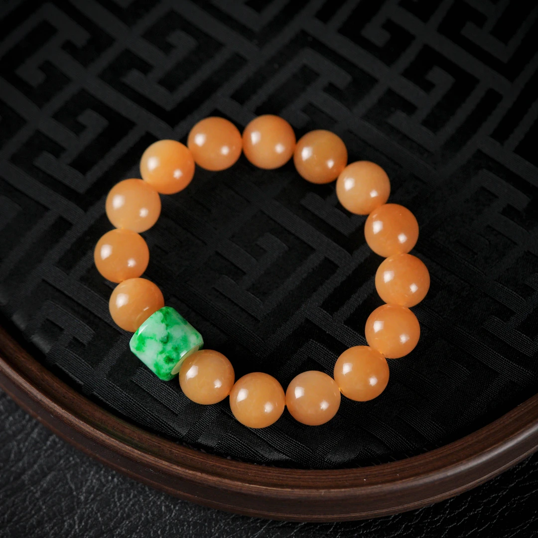 【诗蓉】金苏·典藏级和田玉老糖料18K金手串AS2070珠径约12mm