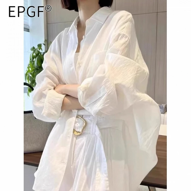 EPGF老钱风棉麻衬衫女2025夏季新款外搭亚麻长袖衬衣冰丝白色防晒