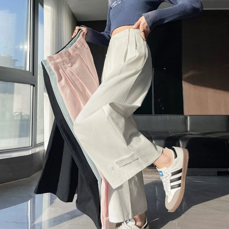 洗水阔腿裤女2025春夏新款高腰显瘦小个子宽松休闲九分裤休闲裤子