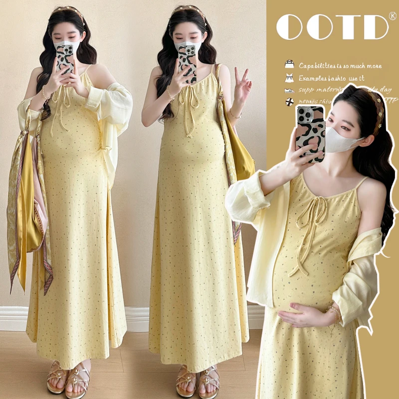 孕妇装夏季2025新款碎花连衣裙孕妈高级感穿搭时尚套装洋气时髦