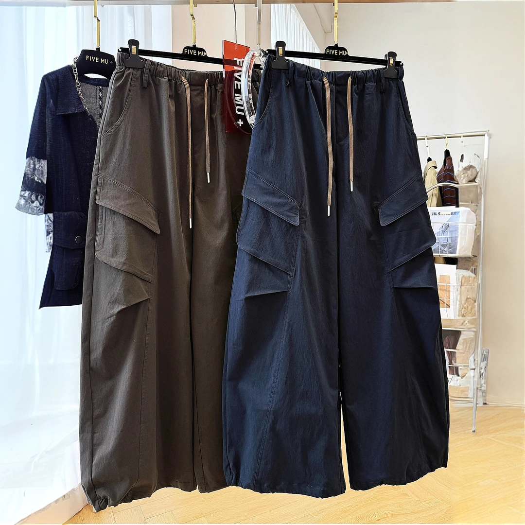 设计感独特别致巨好看休闲裤女秋季松紧腰抽绳工装裤显瘦直筒长裤