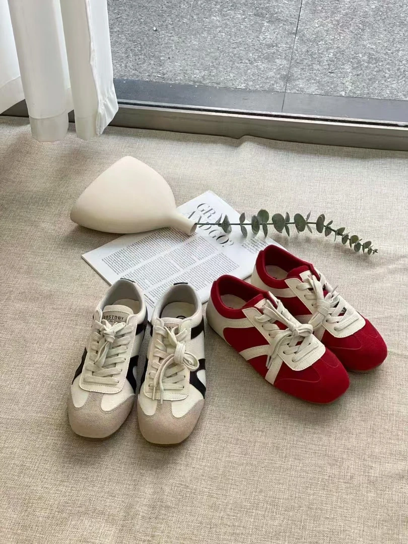 【慕恩德训鞋】25SS真皮软底德训鞋女韩版系带运动休闲鞋小白鞋