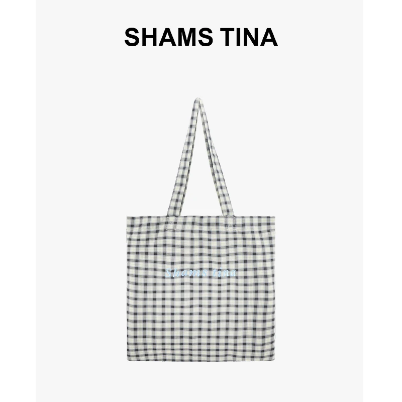 shams tina百搭通勤托特包简约纯色格子单肩包