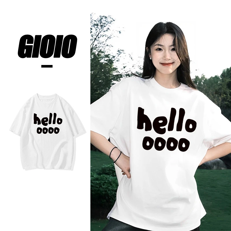 FNFE2025新款简约字母短袖女白色T恤百搭休闲慵懒风情侣上衣