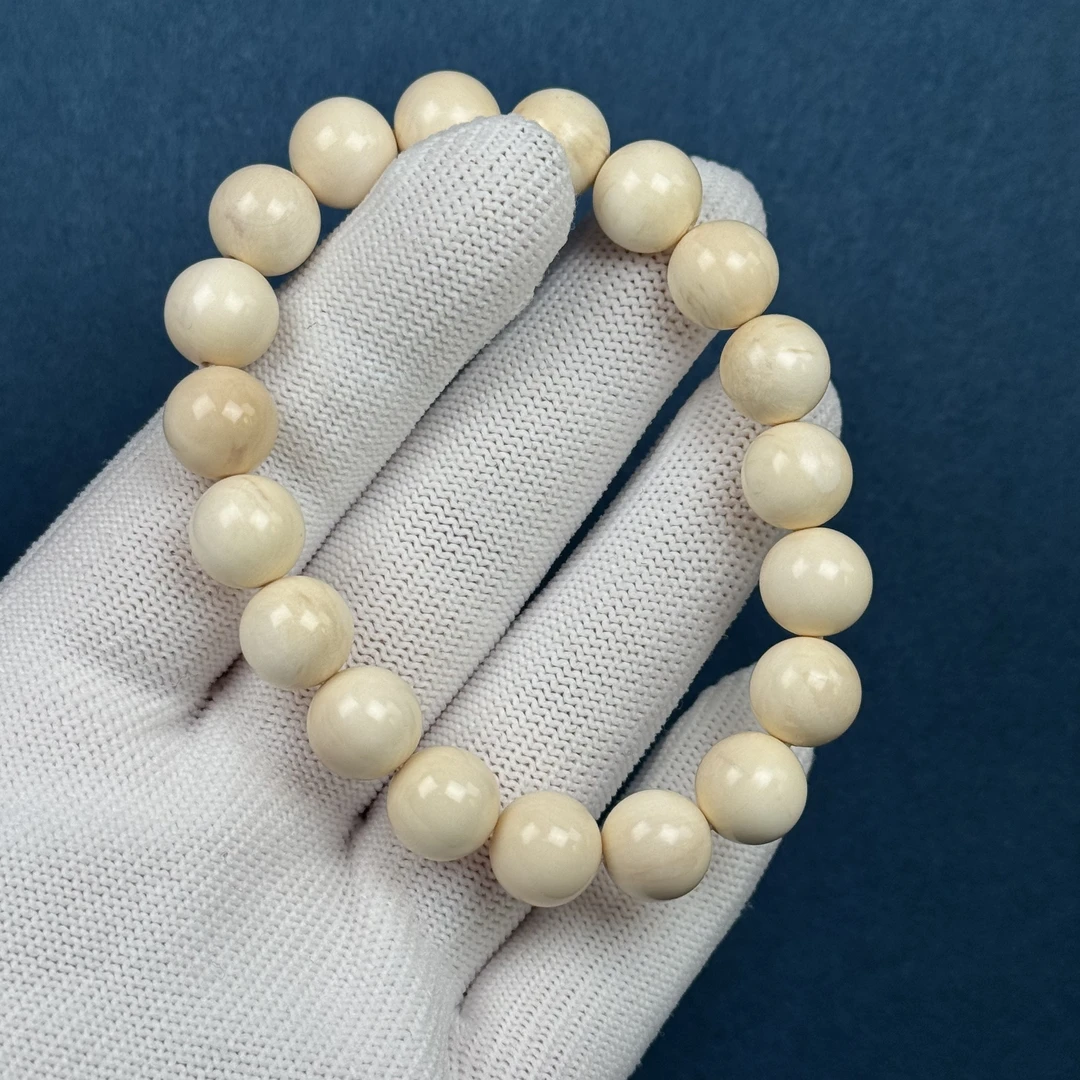 U41-97天然猛犸牙【微瑕】 圆珠手串 10+mm支持复检假一罚十