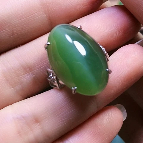 紫***色和田玉戒指银S925镶嵌