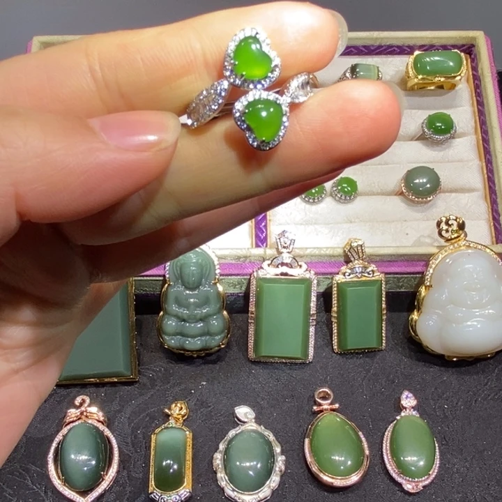 和田玉（碧玉）银S925镶嵌颈饰