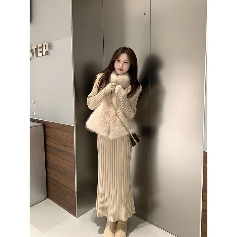 MARIE.COCO巨好看秋冬一整套无袖马甲外套女长款针织连衣裙套装