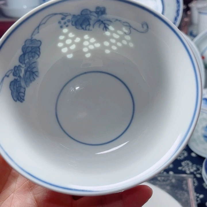 青花玲珑5寸饭碗葡萄
