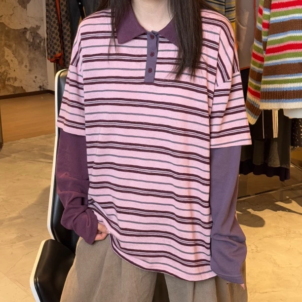 【WUU】酱紫色针织拼色假两件polo真好看