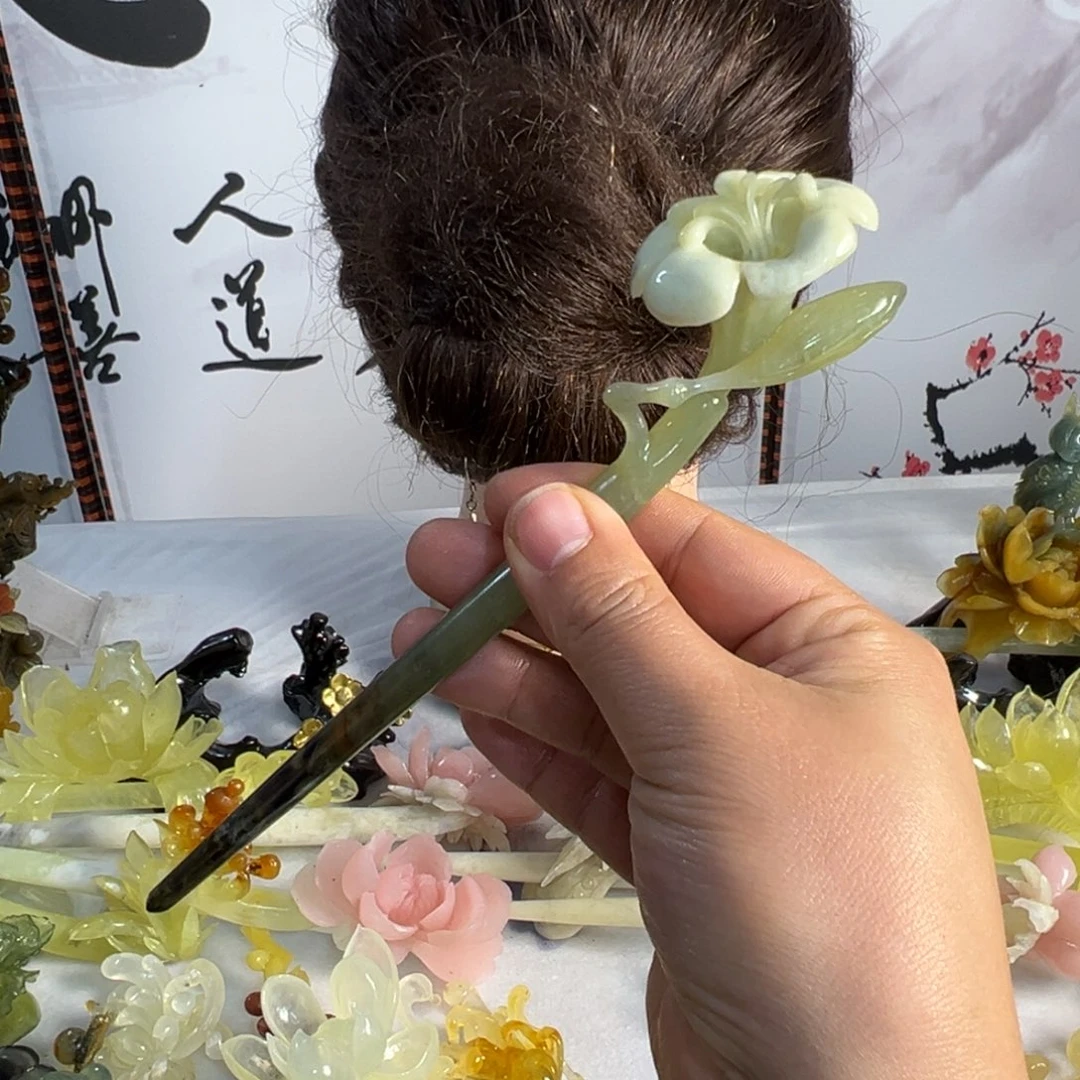 定制蛇纹石玉毛货发饰