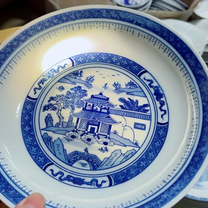 青花玲珑8寸窝盘梧桐