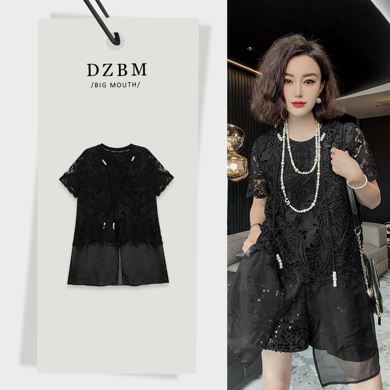 【DZBM】2025夏季新款重工蕾丝镂空花纹设计美丽纱短袖上衣-S5358