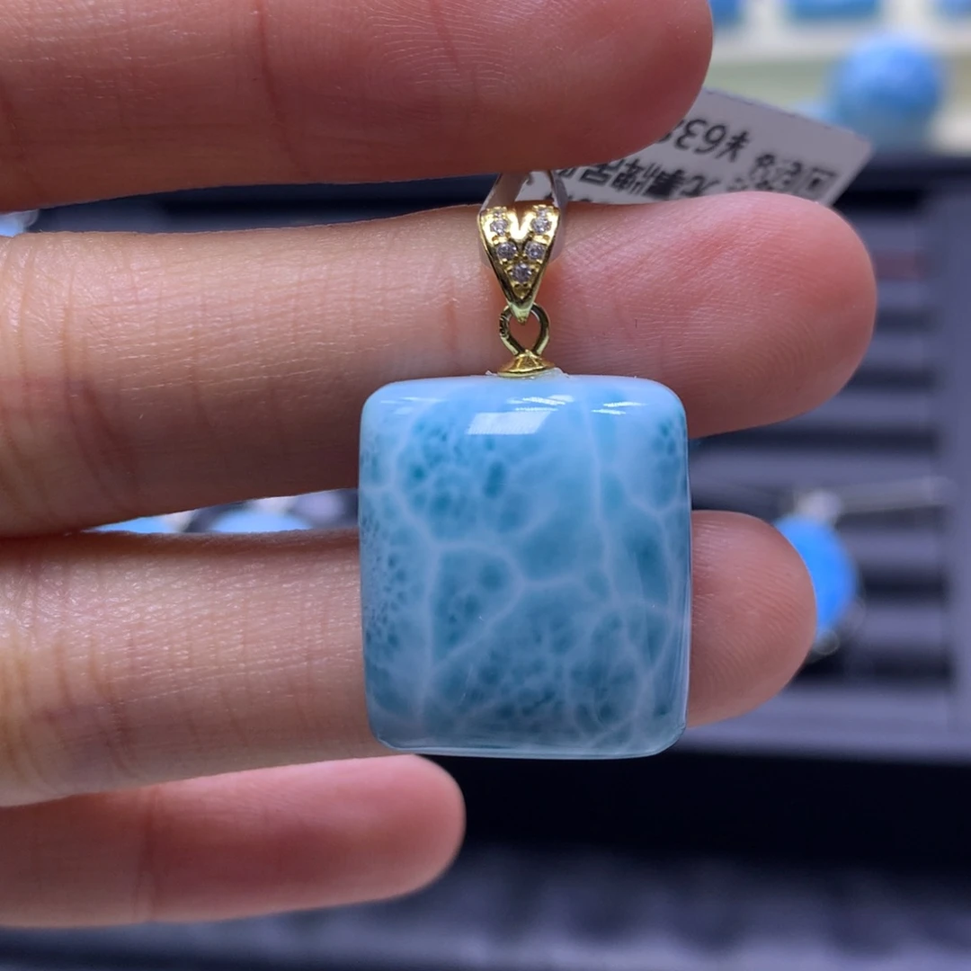 针钠钙石（海纹石）银S925镶嵌吊坠(不含链)无事牌吊坠色差略异