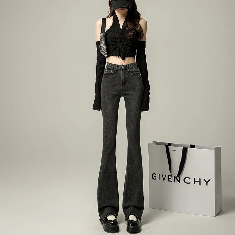 2025春新款九分小个子高腰显瘦毛边喇叭裤时尚潮流爆款牛仔裤