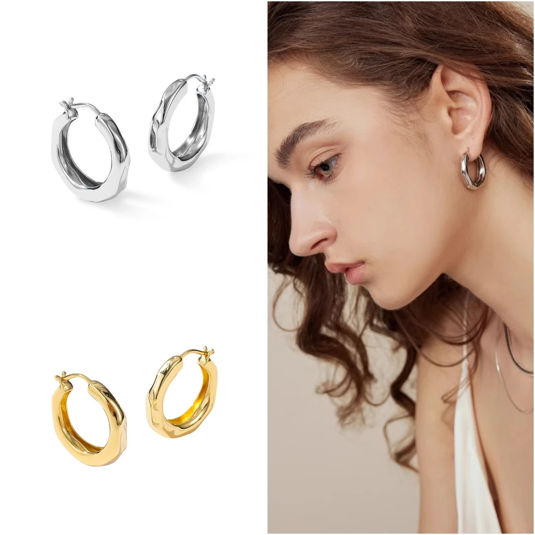 925银耳饰 S925银针耳圈法式女银色素圈爆款耳钉设计耳饰轻奢耳环