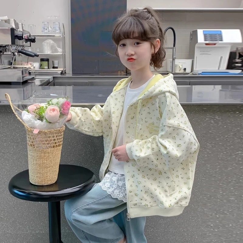 女童外套春装2025新款洋气儿童装时髦连帽卫衣春秋季大童开衫上衣