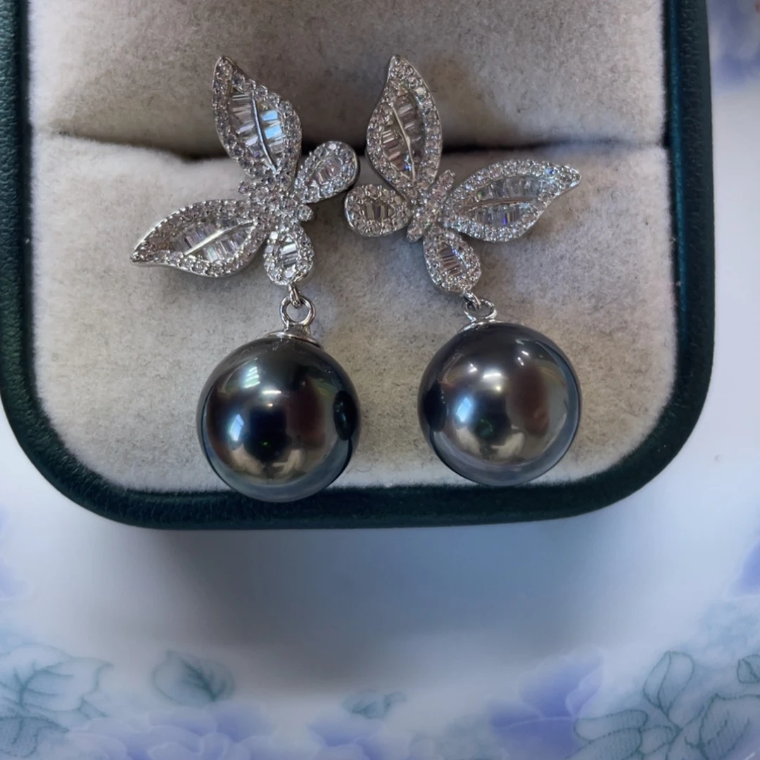 耳饰银S925镶嵌海水珍珠