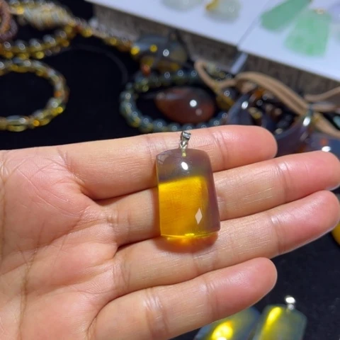 琥珀颈饰银S925镶嵌茶*