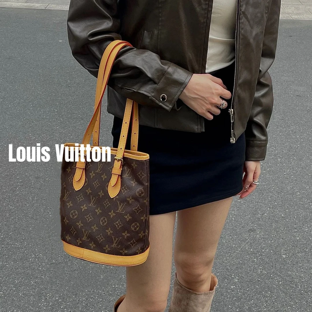 修复品618383/LouisVuitton/路易威登老花水桶包配皮换新
