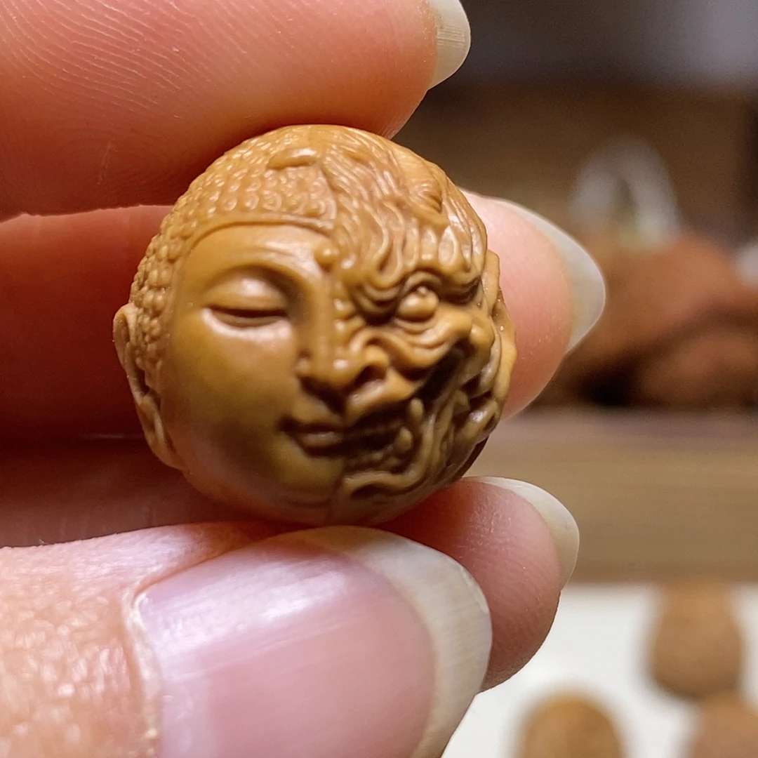核桃把件佛魔一念猴头核桃有正常封口线