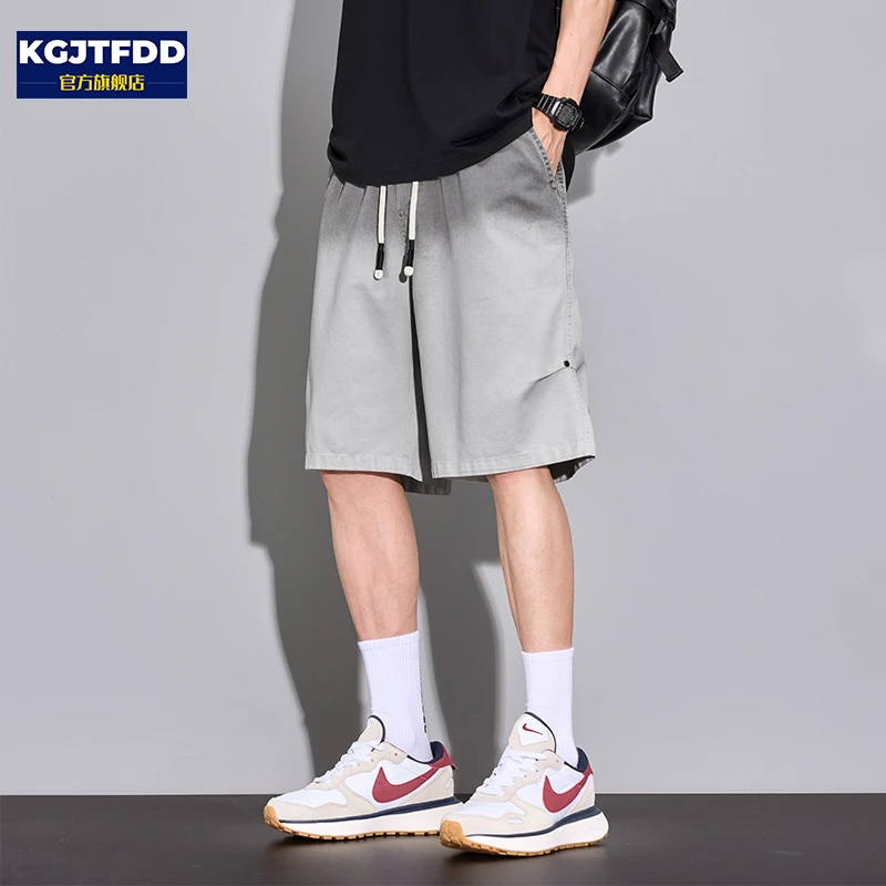 美式渐变休闲短裤男士夏季薄款纯棉凉感透气宽松直筒百搭五分中裤