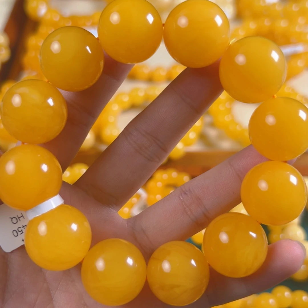 琥珀未镶嵌手链58.4g焦皮同料圆珠20mm hq