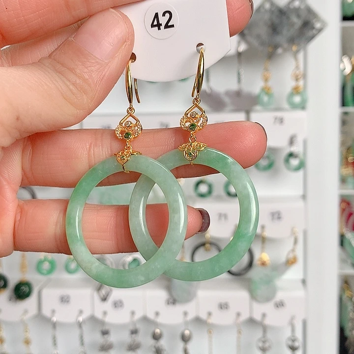 翡翠耳饰银S925镶嵌翡翠