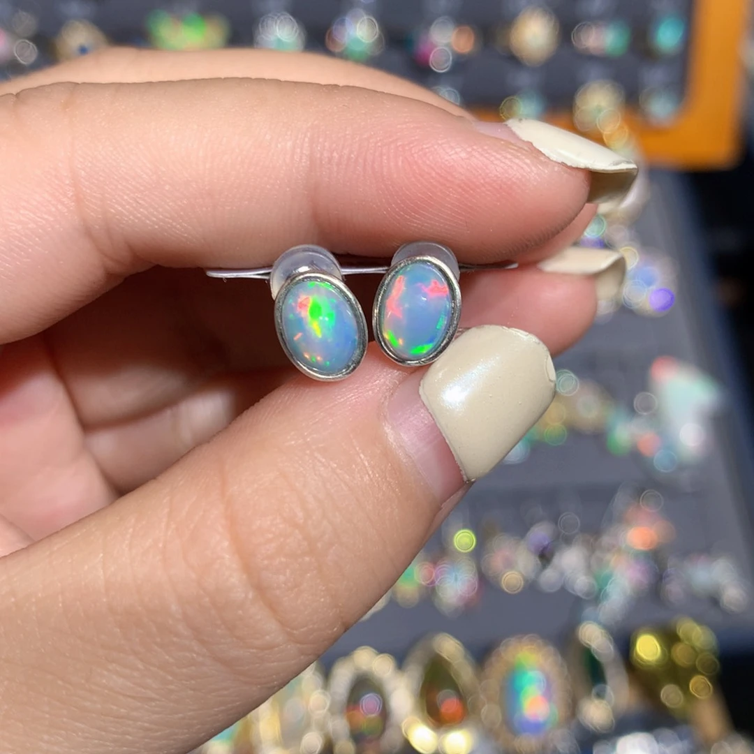 银S925镶嵌欧泊欧泊耳饰l