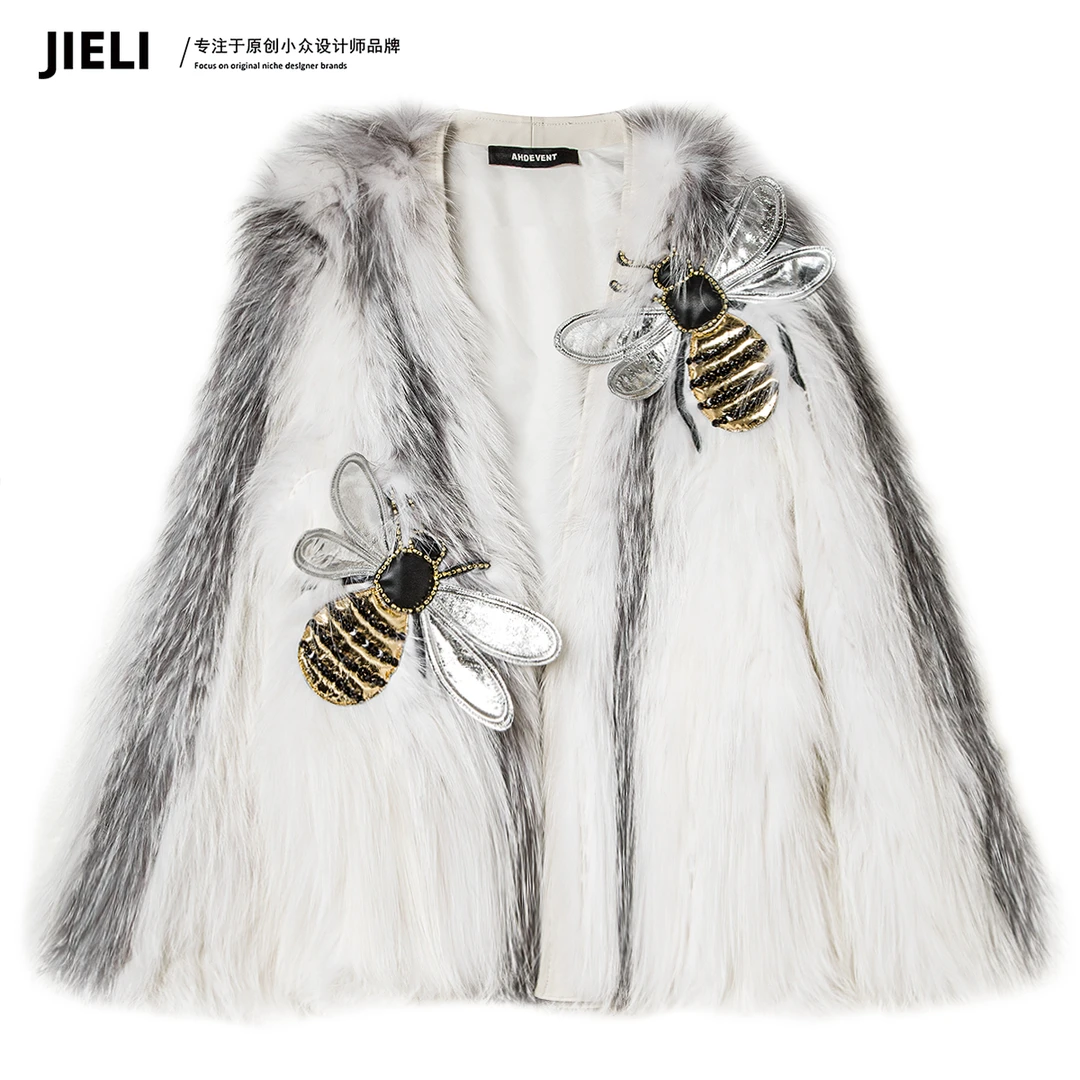 JIE LI/街力原创小众设计师秋冬短款白色草草外套女T7185