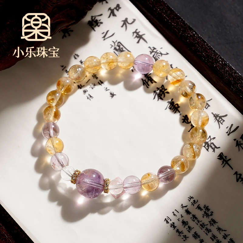 原创天然黄塔晶紫水晶白水晶简约素圈女手串手链多样性发一-9575
