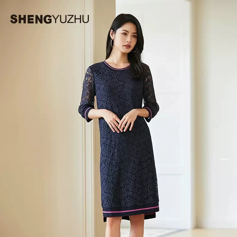 Shengyuzhu/声雨竹新款连衣裙女中袖圆领商场同款A字裙