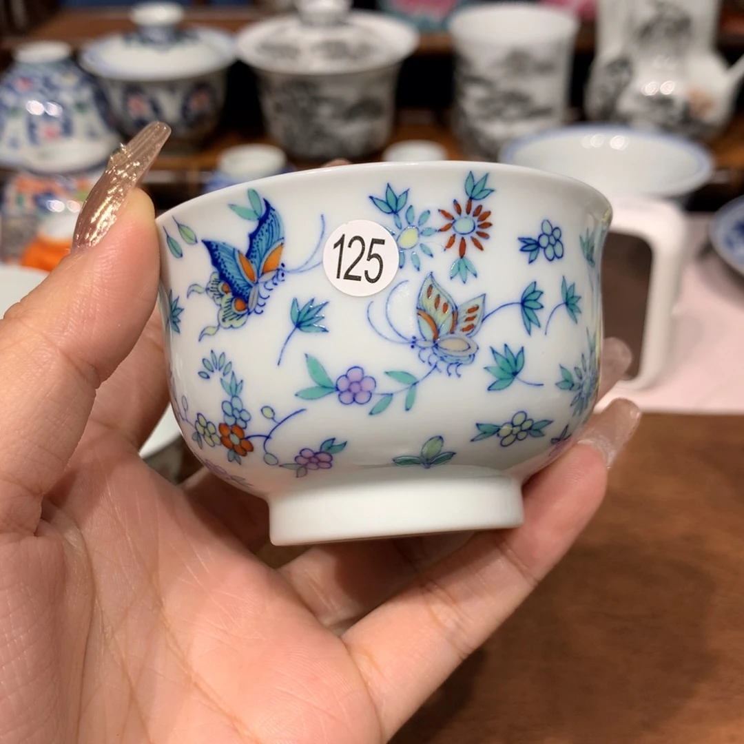 摆件H****生125斗彩蝴蝶单杯啦啦啦啦